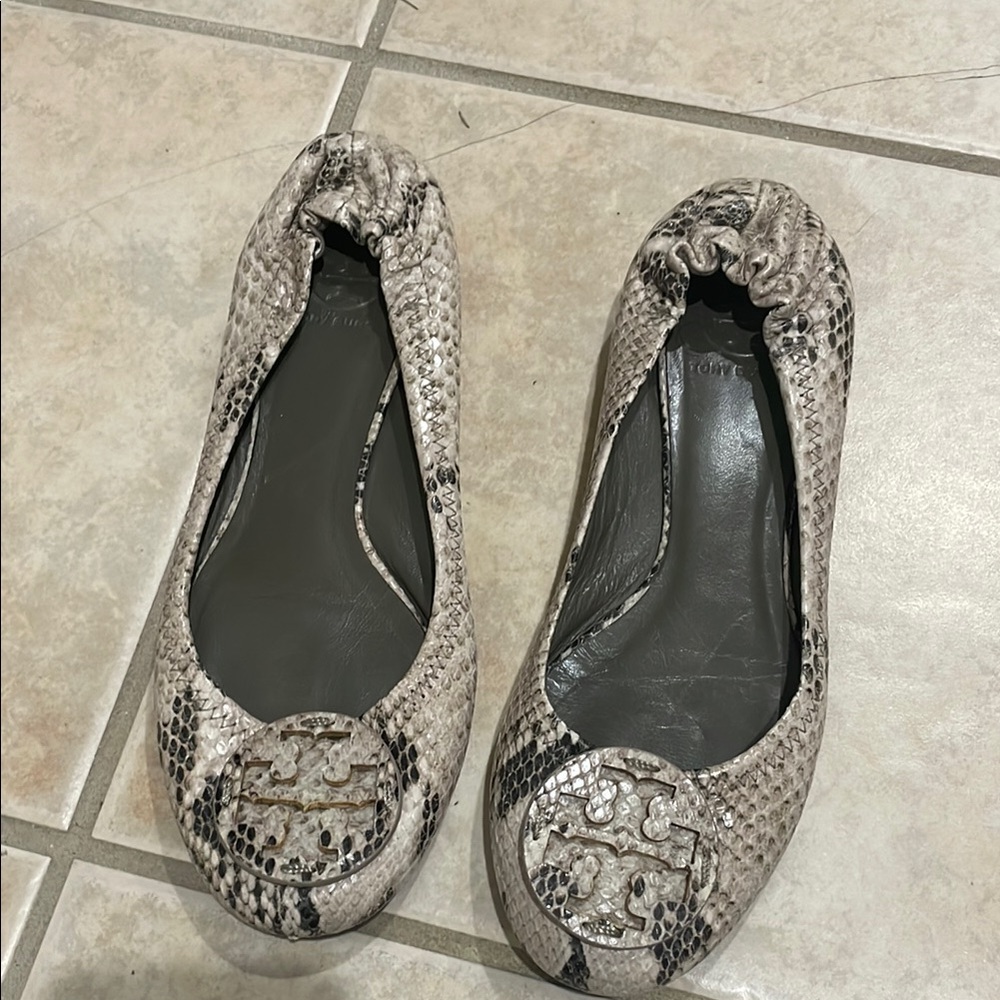 Tory Burch Women's Snakeskin Ballet Flats - Gray, Size 8